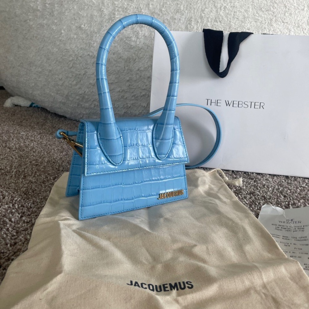 Brand New Jacquemus Medium Le Chiquito Moyen Croc Blue Bag